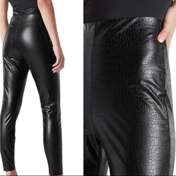 7 For All Mankind croc embossed black vegan leather high rise legging size small - Picture 1 of 5
